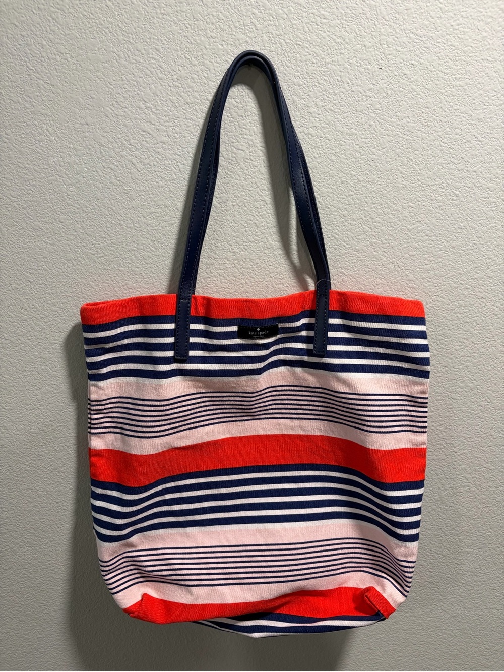 Kate Spade New York Striped Canvas Tote Red Pink Navy